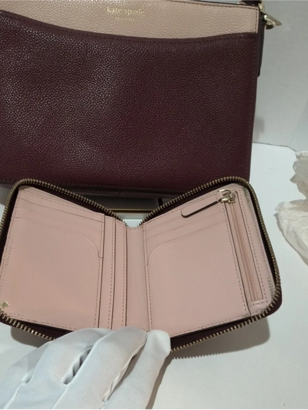 kate spade Burgundy and Blush Two-Tone Crossbody with Wallet